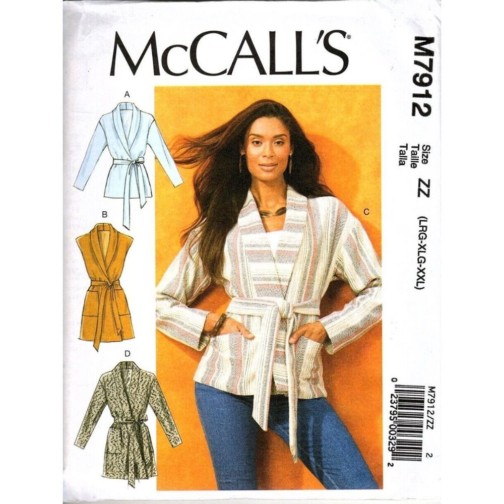 McCall's M7912 Misses L to XXL Jacket, Vest and Belt Uncut Sewing Pattern New